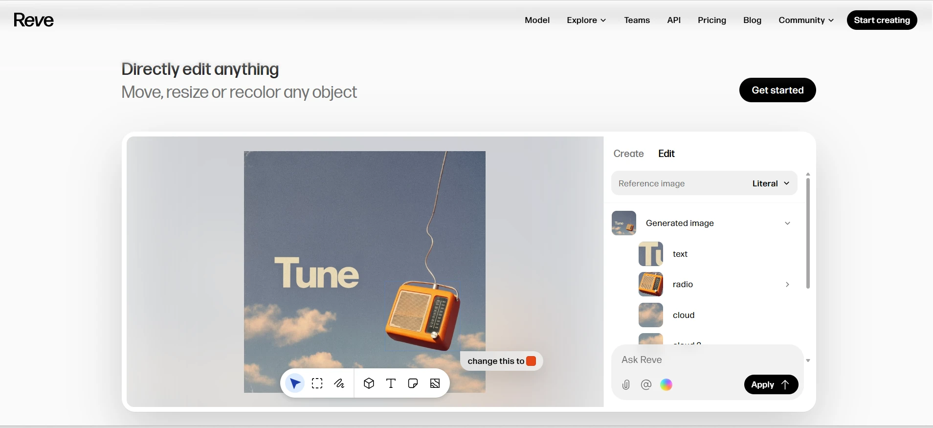 Reve homepage